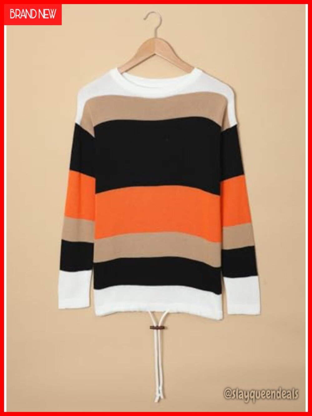 Striped Drawstring Color Block Pullover Sweater - Picture 4 of 6
